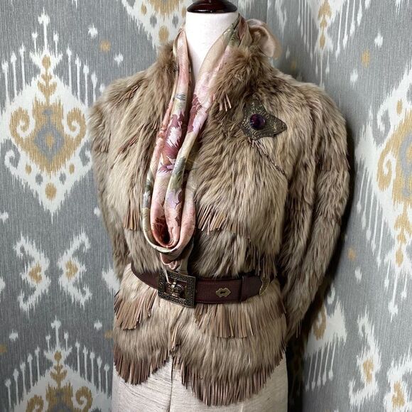 Ralph Lauren ‘15 Collection Tan Italian Lamb Shearling & Suede Fringe Jacket - Picture 1 of 16